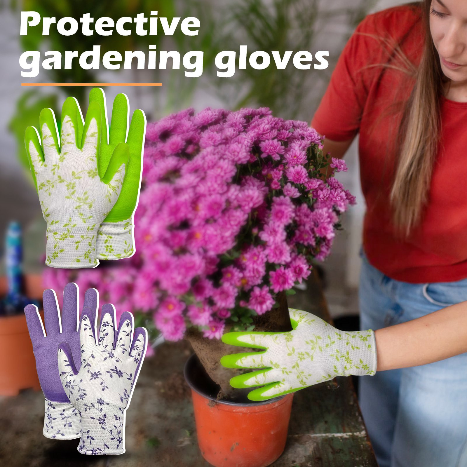 Latex Foam Printed Gardening Gloves For Women Men-Breathable Garden Gloves With Grip, Working Glove, Medium Size Fits Most