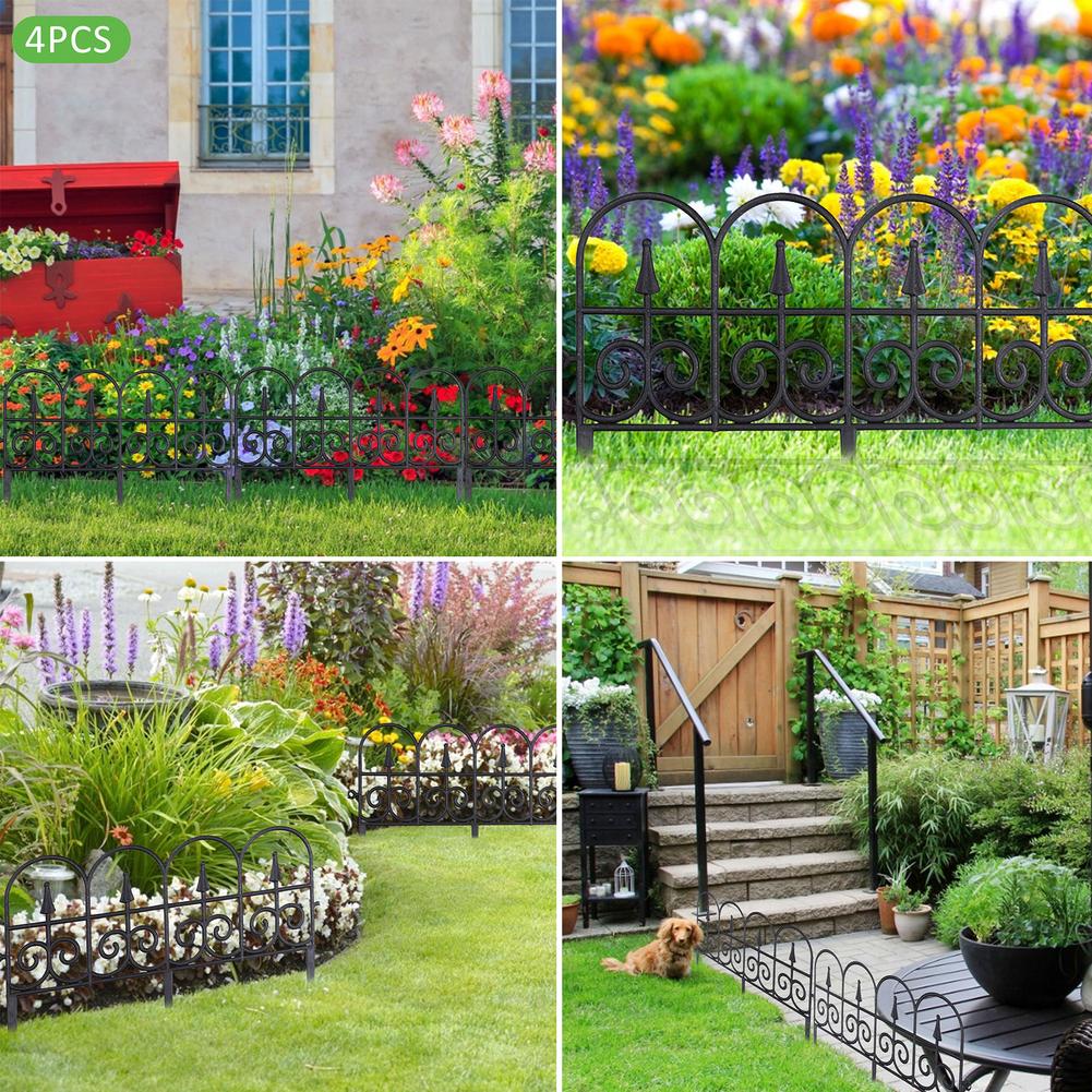 4 PCS Garden Landscape Fence Flower Bed Border Edging Decorative Fencing Panel Outdoor Yard Plant Bordering Lawn Macrame Fence