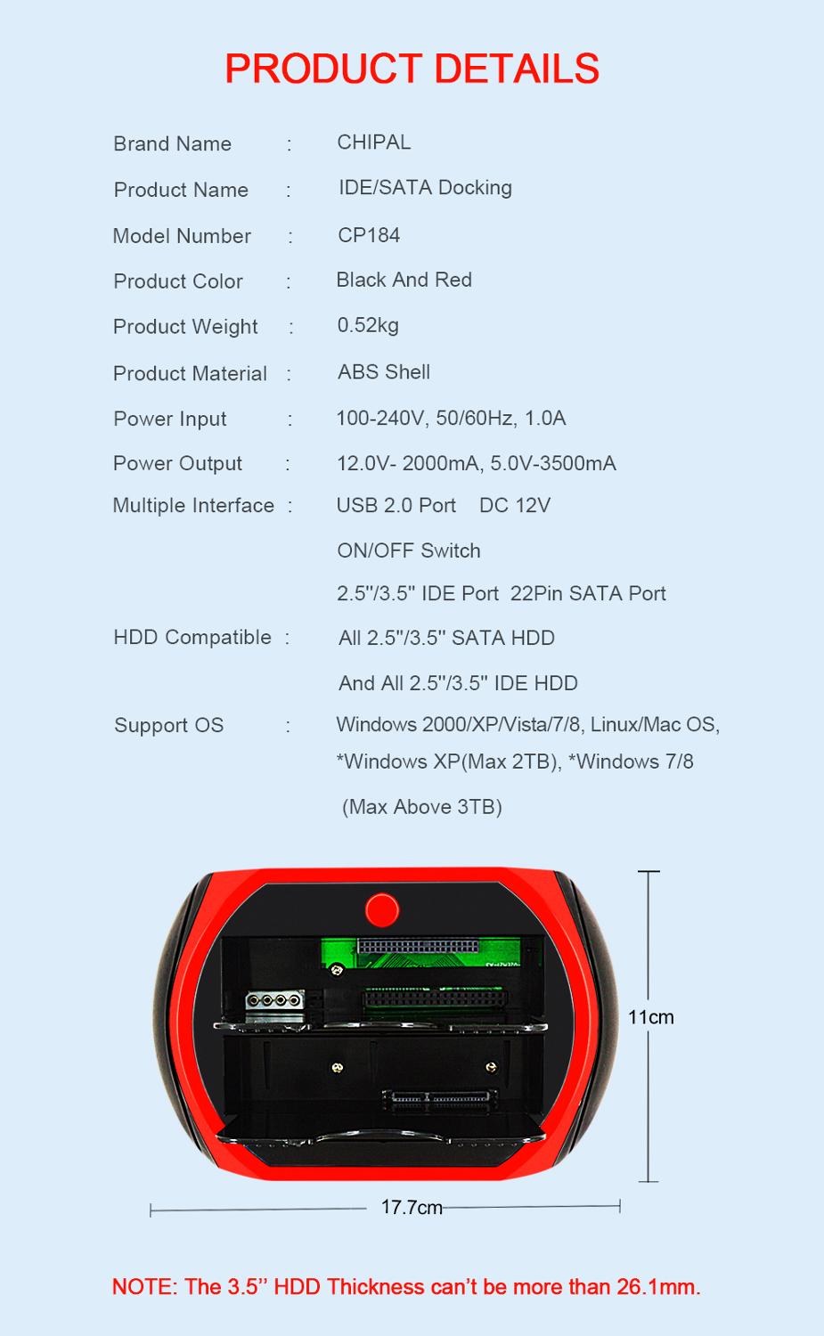 Chipal all  in 1 hdd dockingstation usb 2.0 dock til 2.5 &quot; 3.5 &quot; ide sata ekstern hdd boks hd harddisk harddisk kabinet kabinet