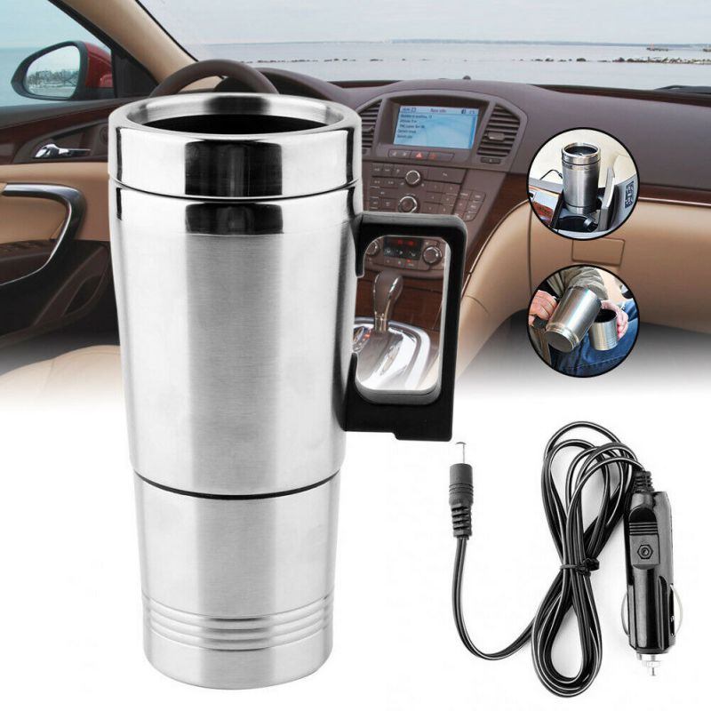 Universal 450ml elektrisk i bilen rustfrit stål rejseopvarmning kop kaffe te bil kop krus til de fleste bil kopholdere 12/24v