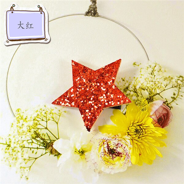 Shiny Sythetic Leather Star Barrette For Kid Girls Bling Leather Children Hair Clips Toddlers Hairpins Hair Accessories: Red