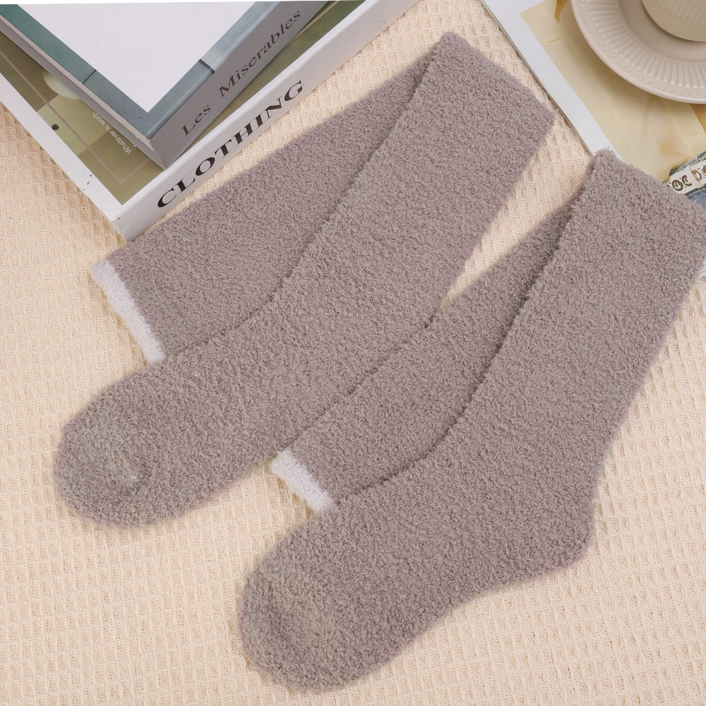 Winter Koraal Fleece Dij Hoge Sokken Vrouwen Pluche Warm Been Warmer Dij Kniebeschermers Kousen Effen Kleur Thuis Vloer Lange Sokkingen: Blauw