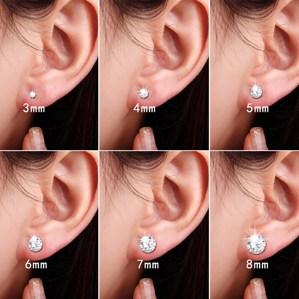 1 Paar 3/4/5/6/7/8Mm Crystal Stud Earring Voor Mannen Vrouwen rvs Cz Zirkoon Oor Piercing Stud Earring Voor Jongen Meisjes Sieraden