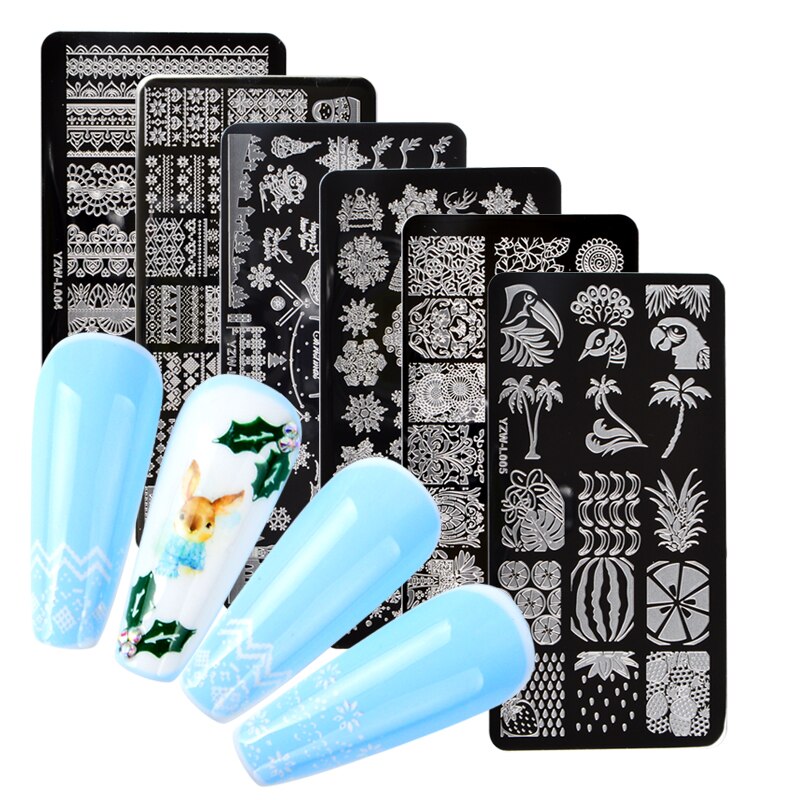 1 PC Spitze Blume Ebene Nagel Stanzen Platten Marmor Bild Stempel Vorlagen Geometrische Druck Schablone Werkzeuge