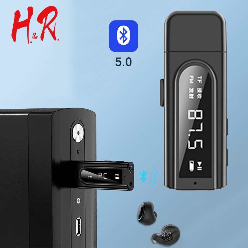 Usb Bluetooth Adapter Auto Fm Bluetooth 5.0 Ontvanger MP3 Speler Aux Audio Dual Output Stereo Zender Adapter Met Led Digitale