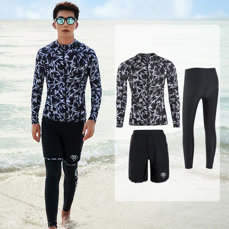 Lange Mouwen Rash Guard Vrouwen Print 5 Stukken Badpak Rits Badmode Badpakken Surfen Pad Lange Broek Koppels Mannen 3 stukken