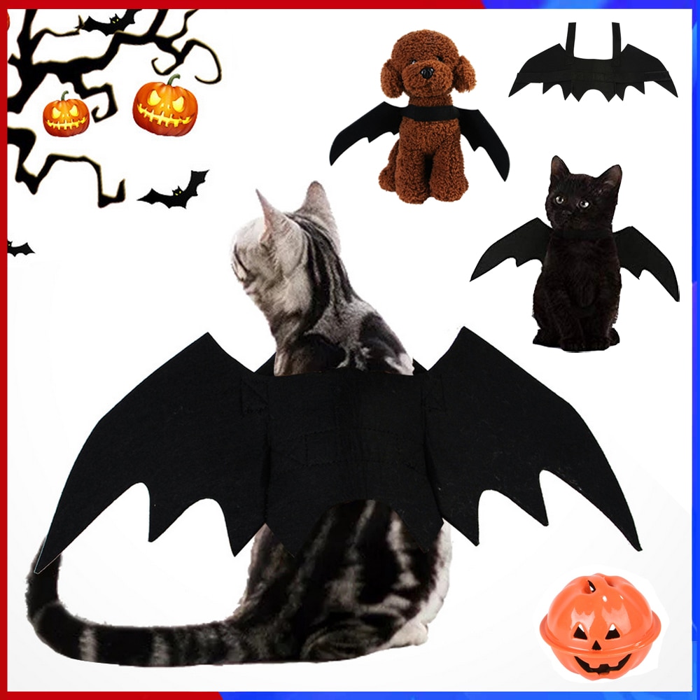 1 st pet fladdermus vingar halloween kostym för katter hundar, katt kattunge fladdermöss vingar kostym dress up för halloween festival svart