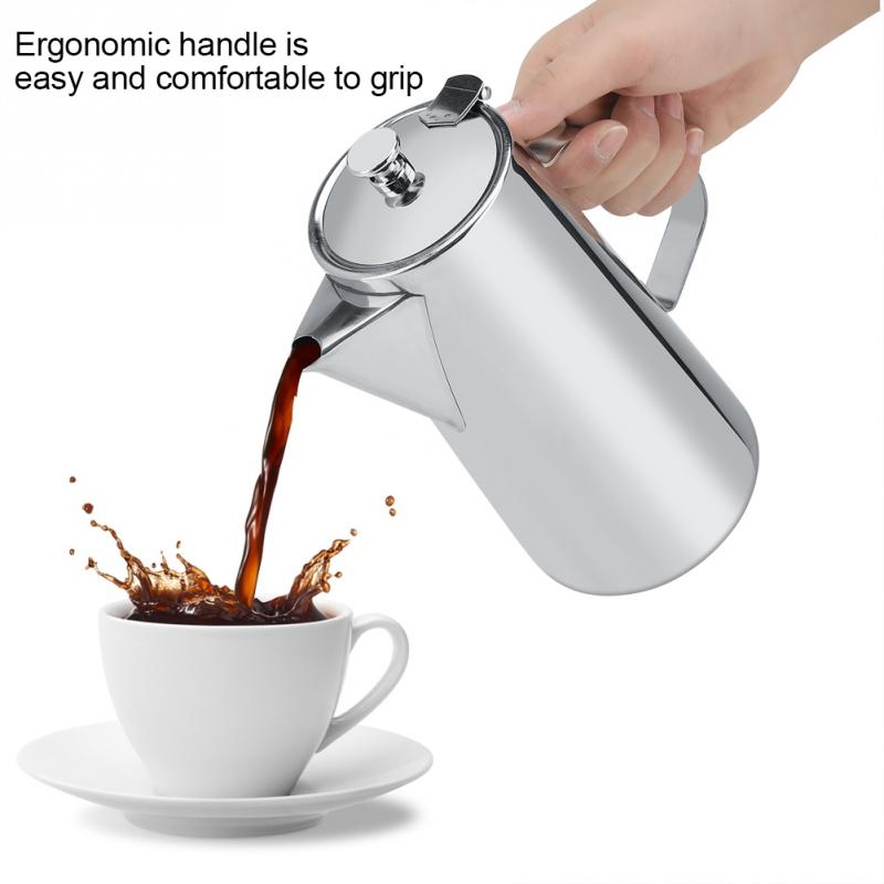 Cafetera de prensa francesa de acero inoxidable de para el hogar de 2L, tetera con filtro, cafetera delicada