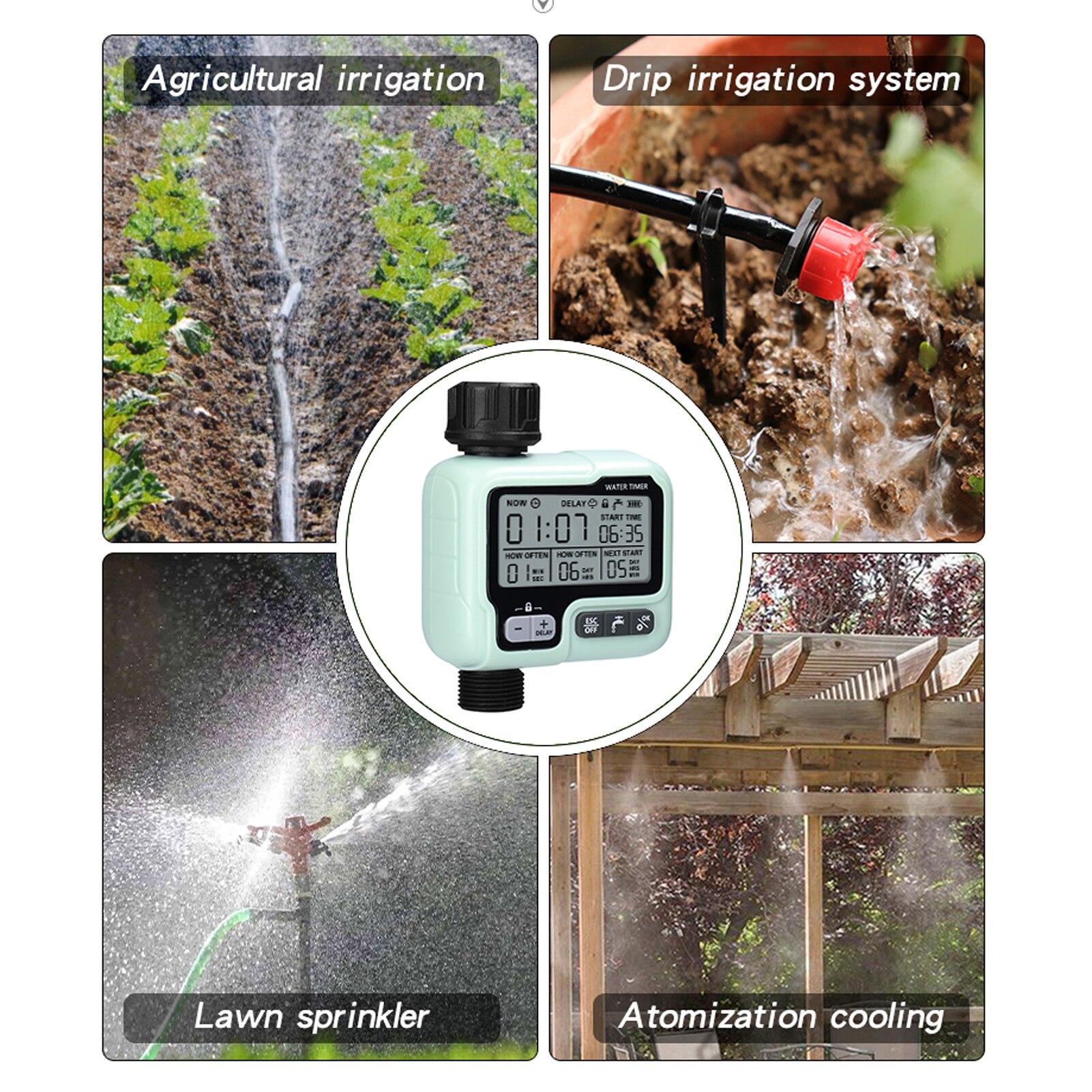 Intelligent Auto Irrigator Controller Home Garden Water Timer Auto Drip Irrigation System Controller for 3/4 Inch Hose Faucets
