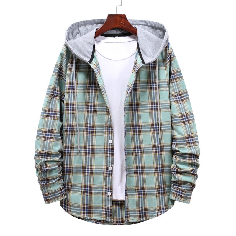 lässig Mit Kapuze Kariertes Hemd Männer Hemden Mit Langen Ärmeln Neue Frühling Herbst Plus Asiatische Größe M-5XL