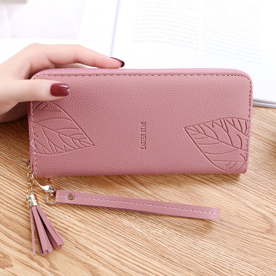 Novas mulheres carteiras e bolsas de couro do plutônio carteira feminina pulseira folha impressão longa bolsa grande capacidade saco do telefone deixe: DrakPink