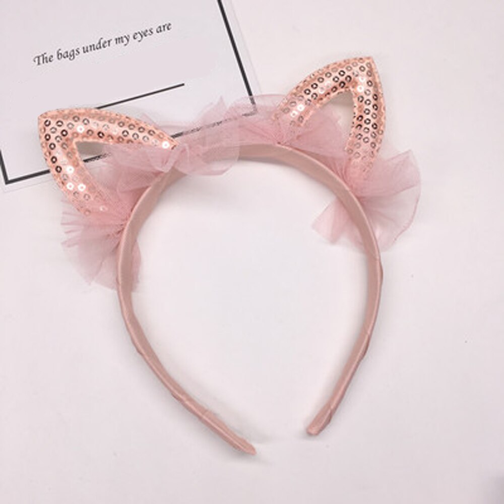 Kawaii Shiny Sequins Hairband Cat Ears Headband for Girl Manual Cat Ears Hairband Kid Hair Accessory for Women Cartoon Headband: Dark Khaki