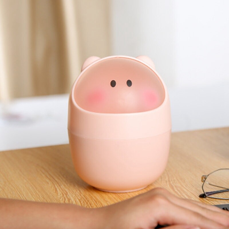 2 Pcs Mini Waste Bin Desktop Garbage Basket Cleaning Barrel Small Desk Organizer Storage Dustbins Animal Trash Can Pape