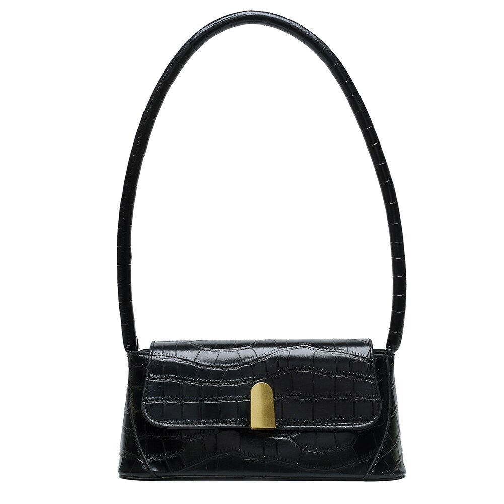 Mønster kvinner skulder veske solid pu lær casual clutch tote bag dame skulder veske håndvesker: Svart
