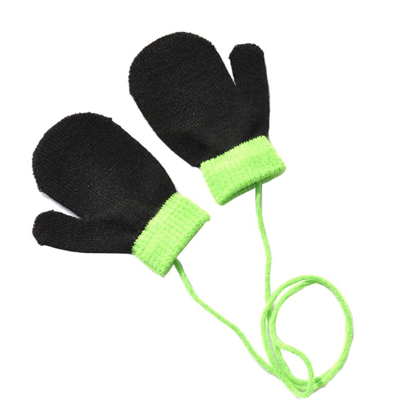 Warmom Kinderen Winter Warm Gebreide Jarretel Handschoenen Met Touw Volledige Vinger Wanten Handschoenen Voor Kinderen Peuter Kids Voor 1-4Y: Black Green