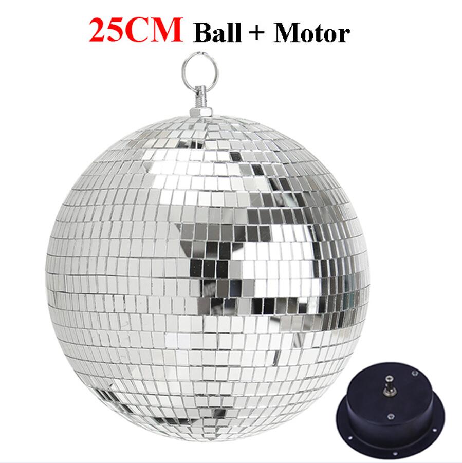 20CM 25CM 30CM Mirror Disco Ball With Remote Control RGB Beam Pinspot Lamp Rotating Silver Glass Ball For KTV Bar Wedding Party: 25CM Ball With Motor / AC220V-240V