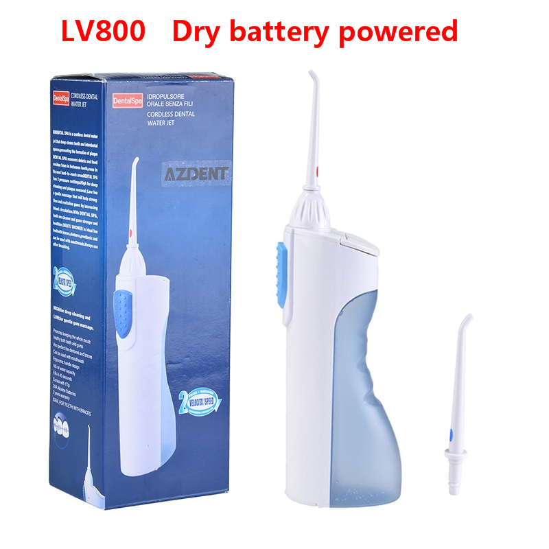 AZDENT Electrical Water Oral Irrigator LV800 3 Modes Dry Battery Dental Cleaner Cordless Water Teeth Washer 2 Jet Tip Adult Kid: Default Title