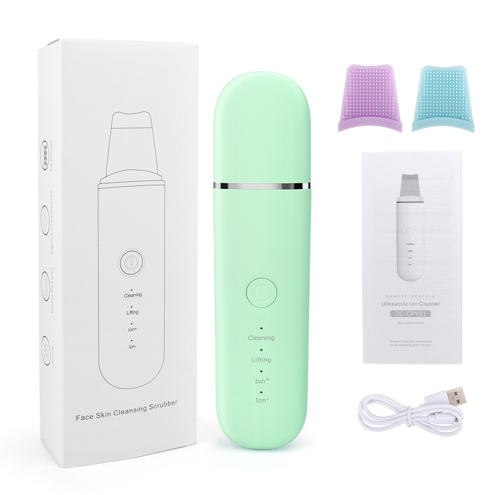 Ultrasonic Skin Scrubber Deep Face Cleaning Peeling Shovel Facial Pore Cleaner Skin Scrubber Lift Beauty Machine: Green