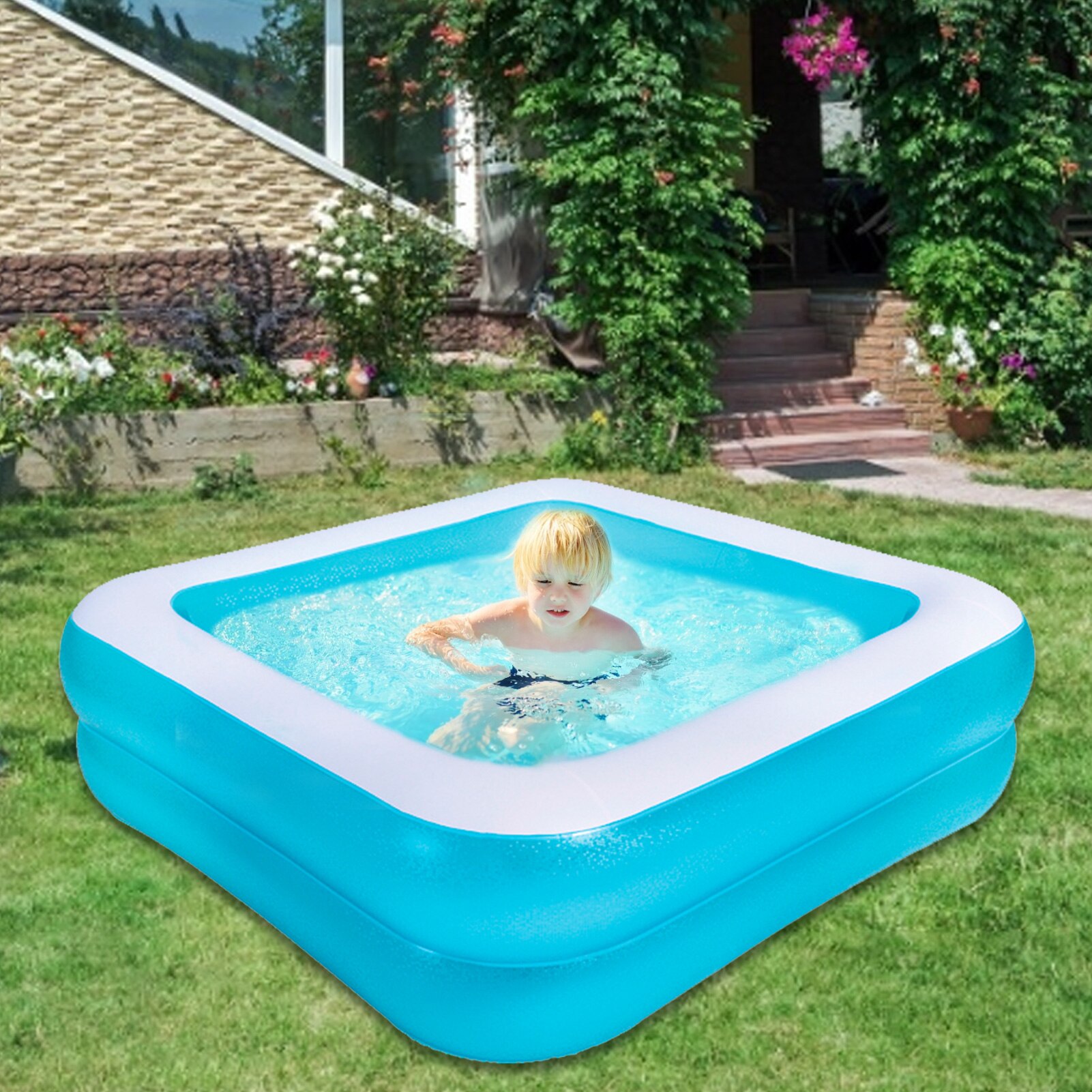 Kinderen Opblaasbaar Zwembad Breking Ice Blue Square Water Wastafel Met Reparatie Patch Voor Thuis Leveringen Ch