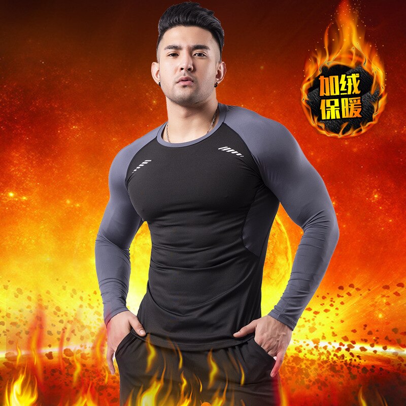 Heren outdoor fitnesskleding heren winter fleece warme strakke t-shirt outdoor training basketbal hardloopkleding