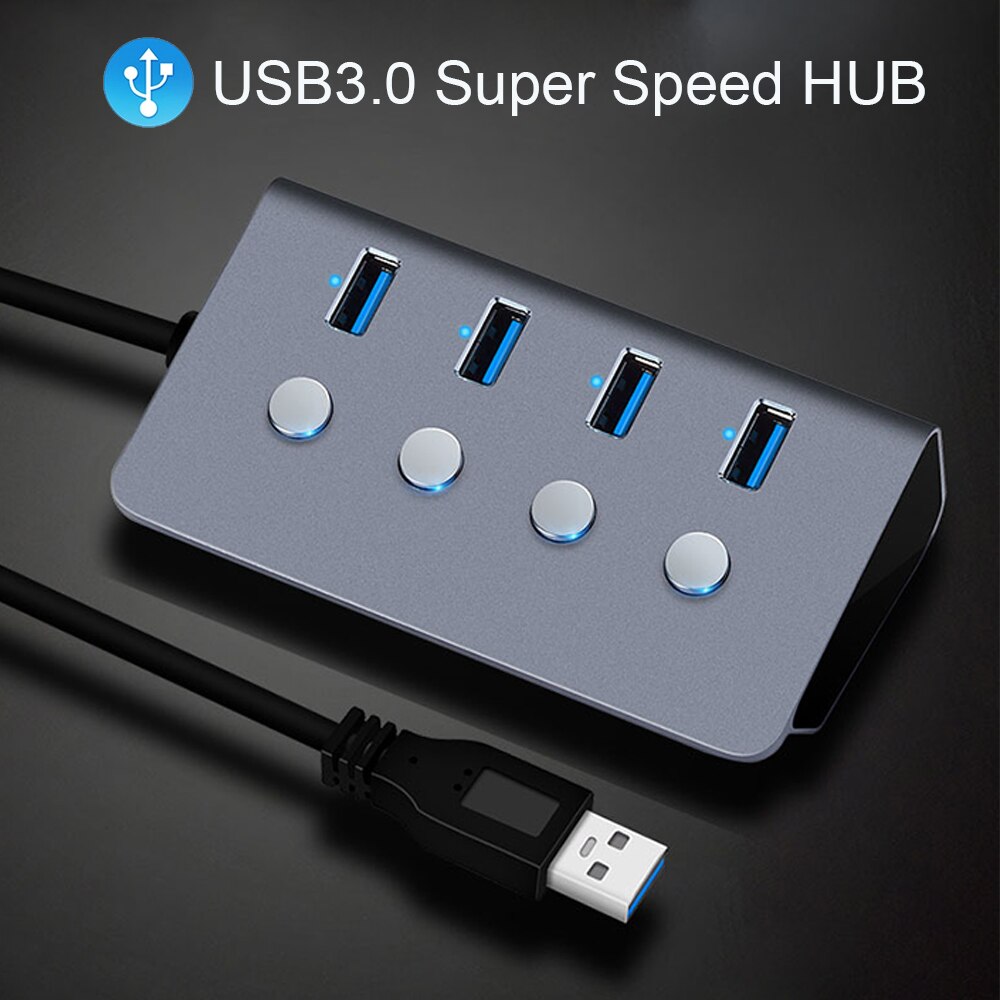Usb-hub 4 -poorts usb 3.0- hub supersnelle usb-splitter met onafhankelijke schakelaar, werkend licht voor laptop, desktop-pc hub usb-adapter: Default Title