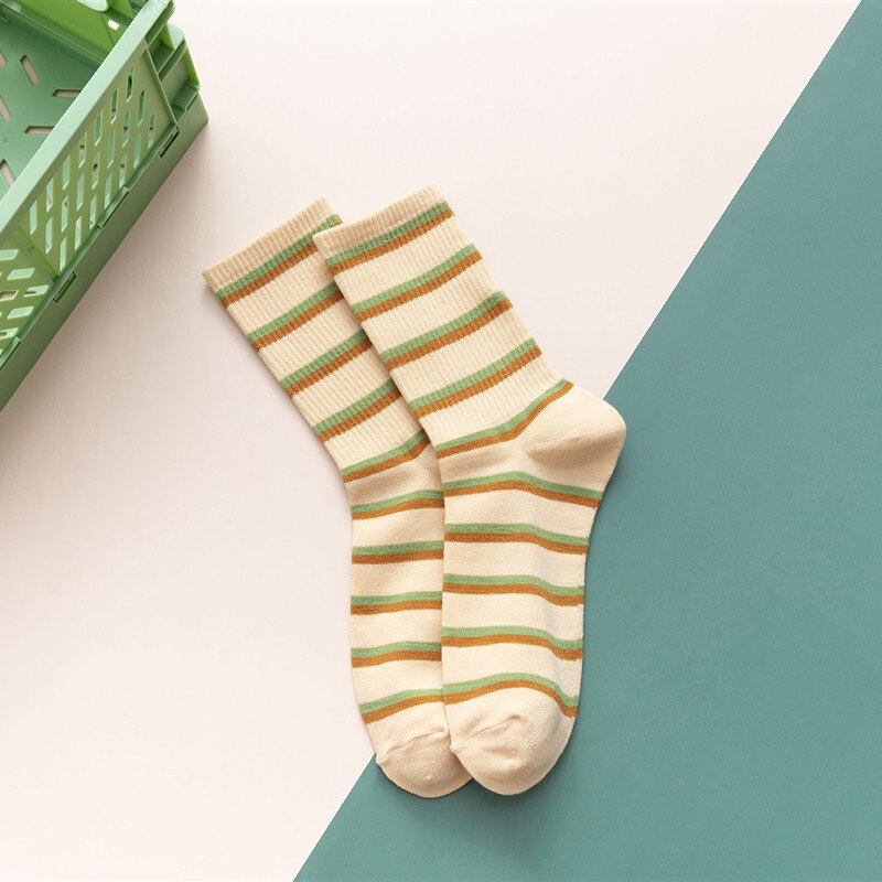 Calcetines de algodón con estampado de aguacate para mujer, medias cortas transpirables de Color verde aguacate, Estilo Vintage a rayas, informales, para chicas: 6