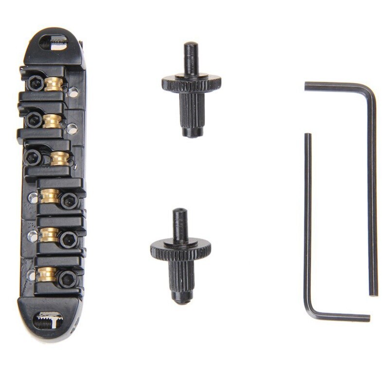 Roller Saddle Tune-O-Matic Guitar Bridge, Mosrite Style CHROME, BLACK - Foto 6