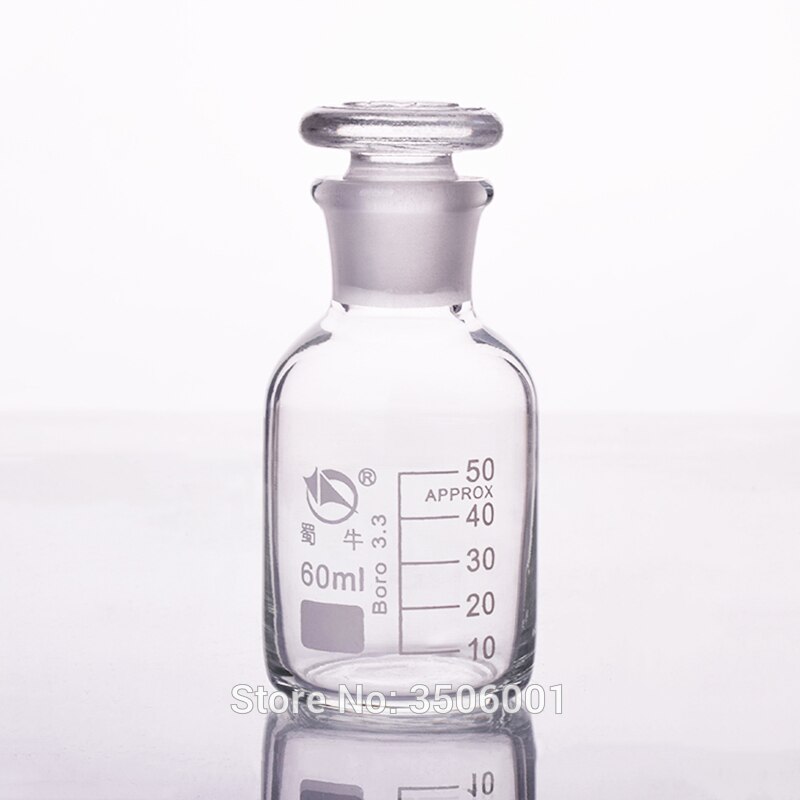 Reagensfles, Smalle Hals Met Standaard Grond Glazen Stop, Clear,Boro. 3.3 Glas, Capaciteit 60 Ml, Monsterflesjes