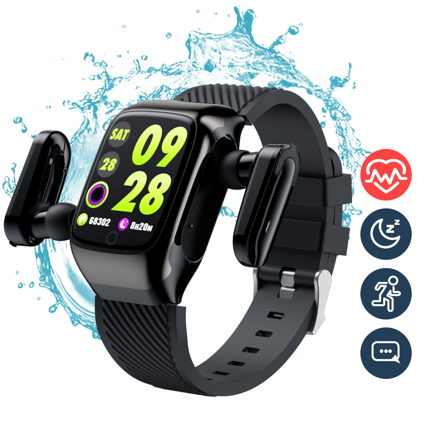 2-In-1 Smart Horloge Tws Oordopjes Fitness Tracker Echte Draadloze Bluetooth 5.0 Hoofdtelefoon Stappenteller Tracker Monitor Smart armband