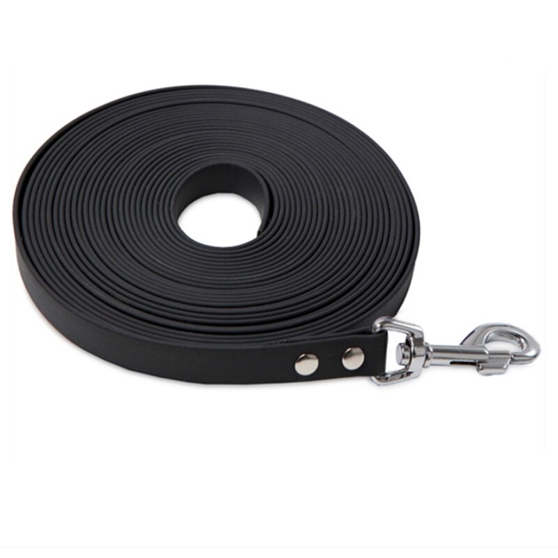 Laisse imperméable en PVC pour chien, collier pour chiot, accessoire pour chien, entraînement de rappel, suivi d'obéissance, facile à nettoyer: Black / 10m