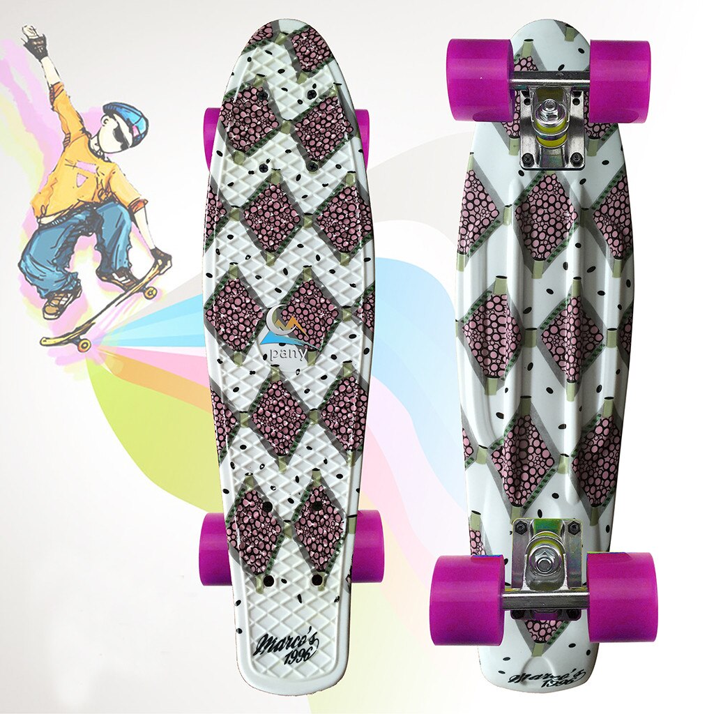 22inch Plastic Mini Cruiser Skateboard Long Board Banana Retro Skate Longboard Graphic Printed Children's Scooter #3: I