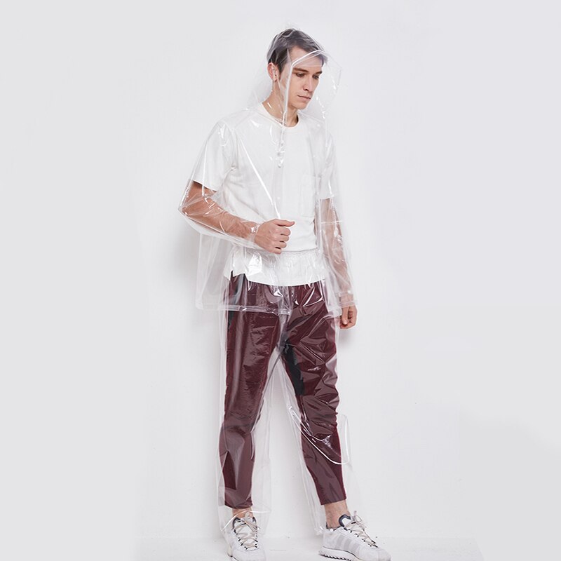 MEHONESTLY Good Transparent Waterproof Adult Plastic Raincoat Women Men Outdoor Jacket with Pants 3 Sizes