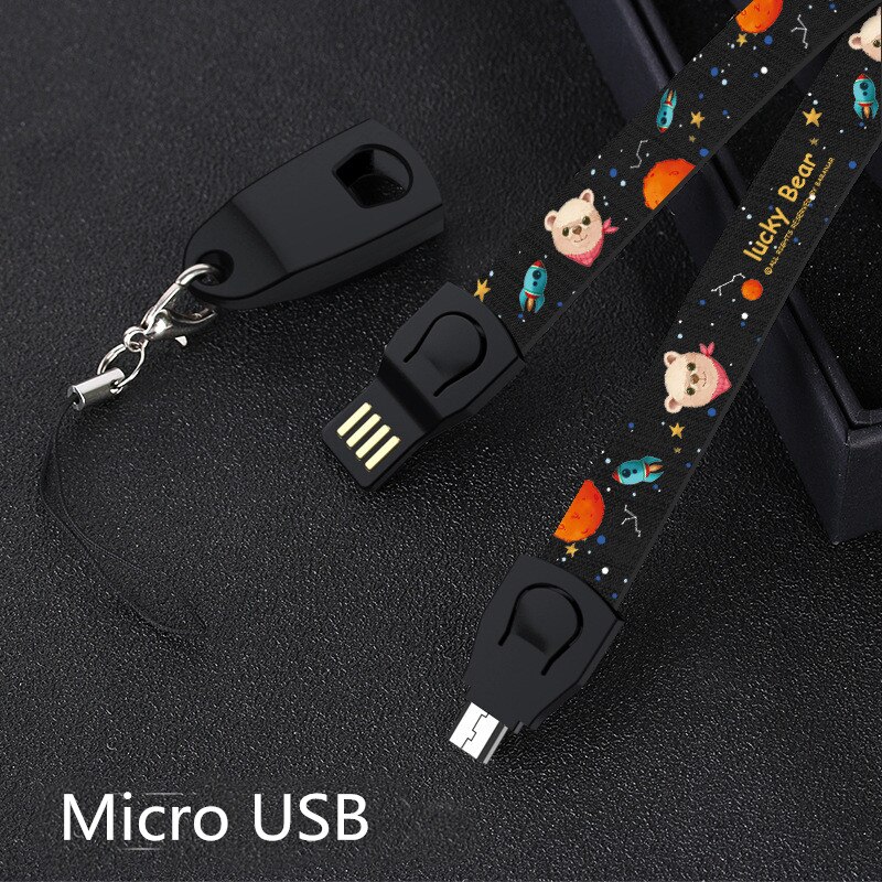 Lanyard usb-kabel riem data multi-oplaadkabel micro usb  c 3 in 1 snellaadkabel met sleutelhanger