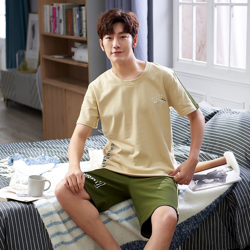 Herr pyjamas kostym sommar kortärmad nattlinne pyjamas set för män plus size l -3xl sovkläder fritids nattkläder nattkläder: Xxl