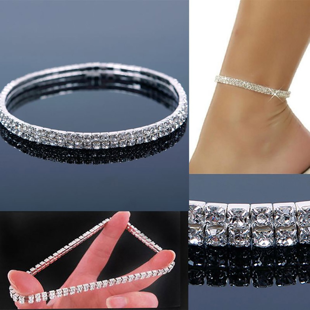 Shiny Crystal Rhinestone Elastische Enkelbanden voor Vrouwen Enkelband op de Been Armband Gelaagde Enkelbandje Voet Sieraden enkelbandje
