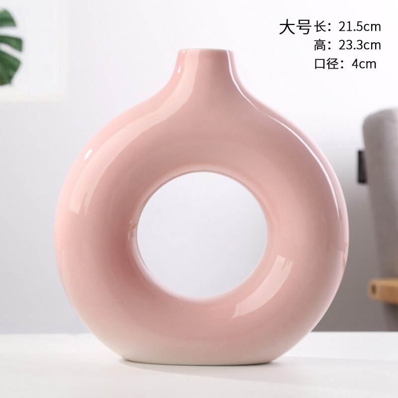 Nordic Circulaire Holle Keramische Vaas Donuts Bloempot Woondecoratie Accessoires Office Desktop Woonkamer Interieur Decor: Pink L