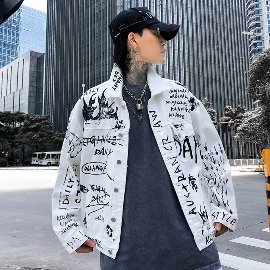 Veste en Denim pour homme, veste originale en jean avec lettres imprimé grande taille 2XL, Harajuku