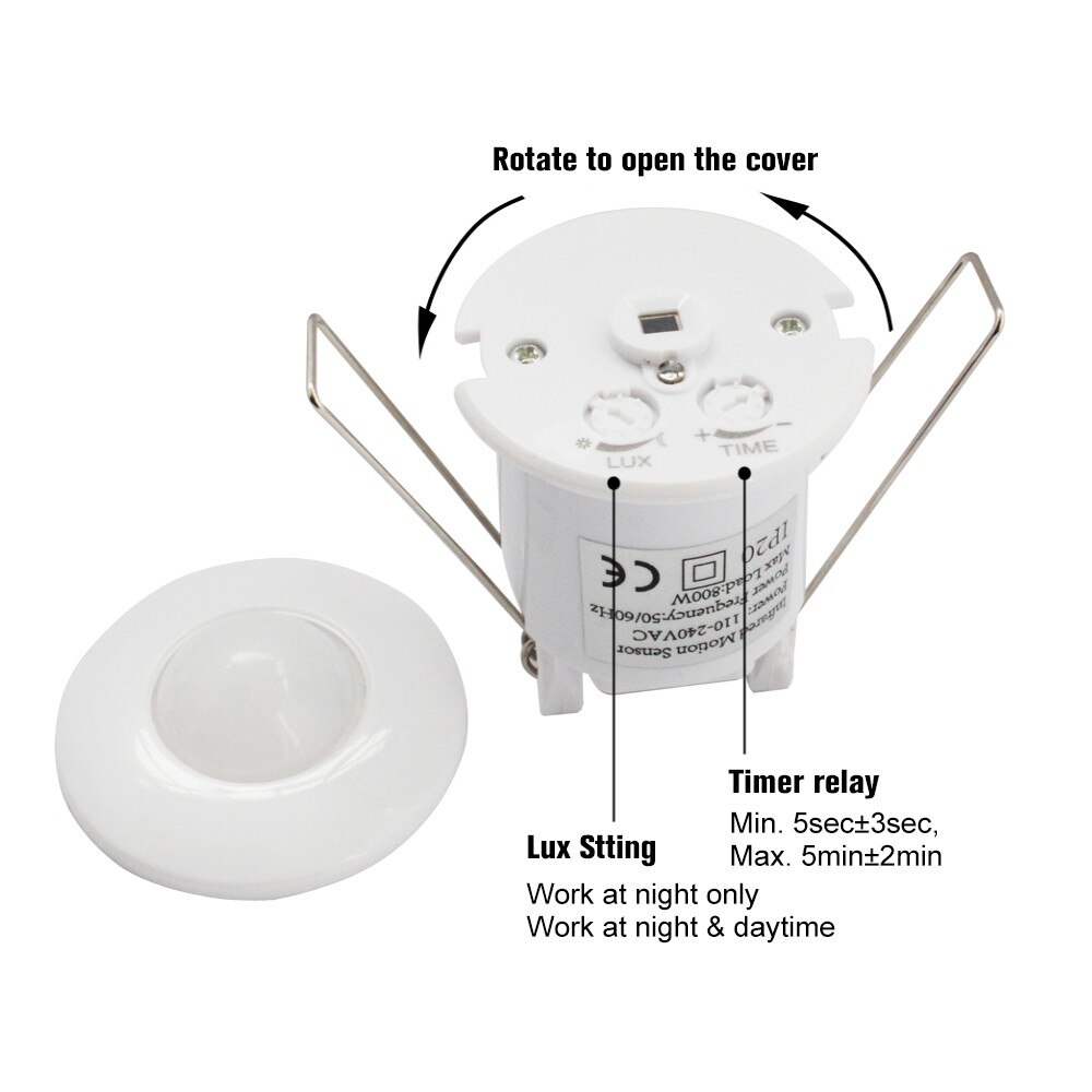 110V 220V Mini Infrared Motion Sensor Switch PIR Motion Sensor Movement Activated Recessed Ceiling Senor Delay Time Adjustable