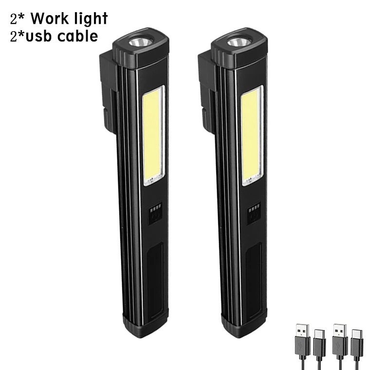 Linterna LED recargable por USB con imán y gancho, resistente al agua con luz roja, Banco de energía, trabajo de reparación, linterna de emergencia: RGB