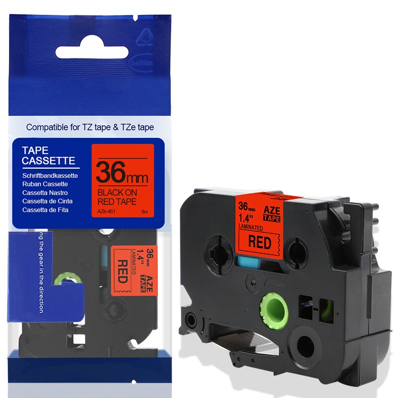 Labelife TZe-261-Cinta para etiquetas laminada, 36mm, Compatible con Brother p-touch, 1-1/2 ", TZ-261, TZe261, TZ261: Black on Red