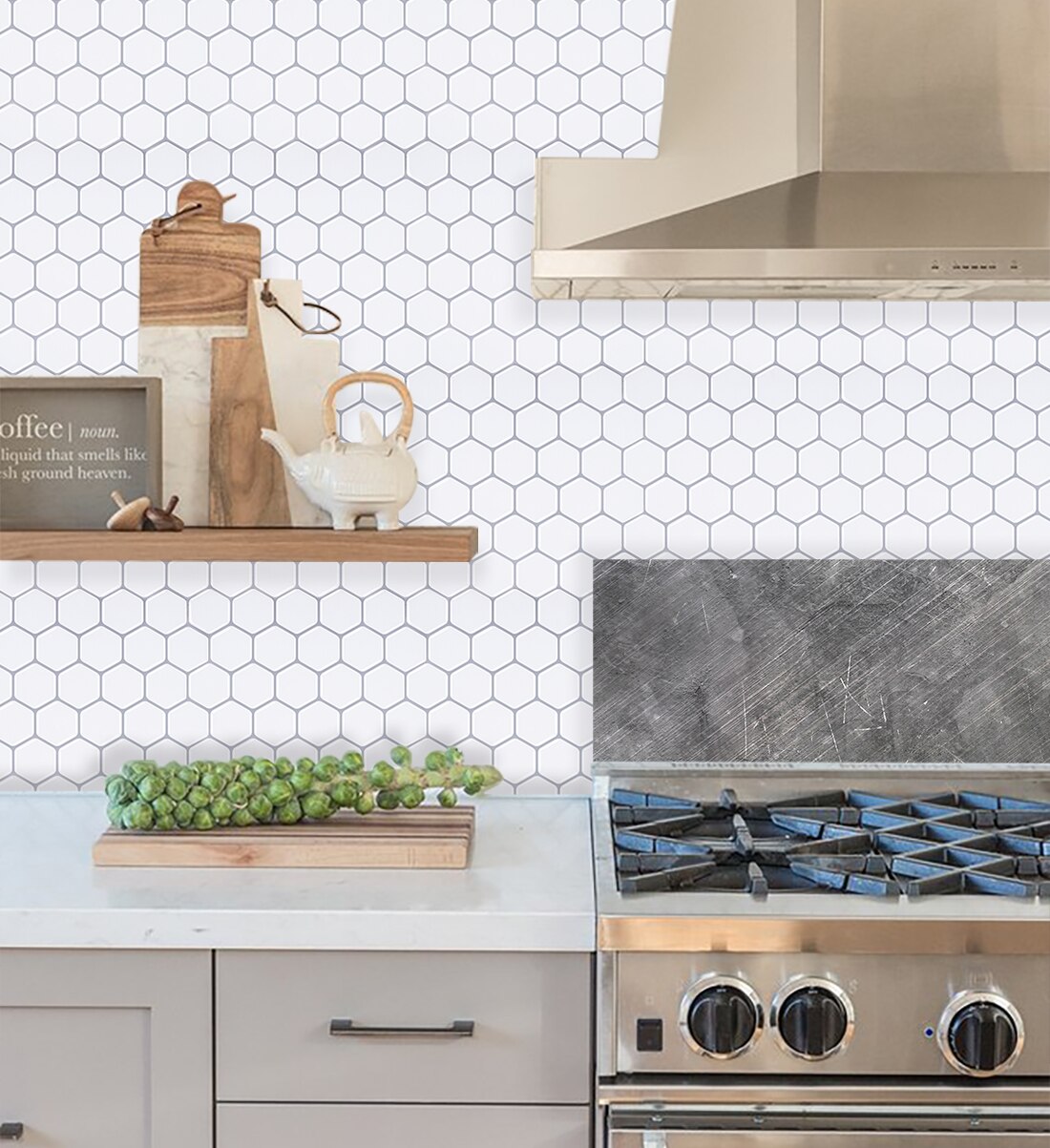 Casca e vara toalete backsplash impermeável e à prova de óleo decorações para casa fácil de instalar papel de parede telhas hexagonais