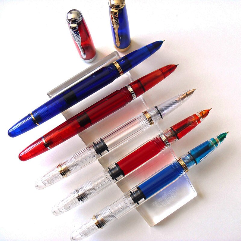 Wing Sung 618 Classic Fountain Pen Piston Transparent Authentic Iridium Fine 0.5mm Outstanding Ink Pen Writing Set
