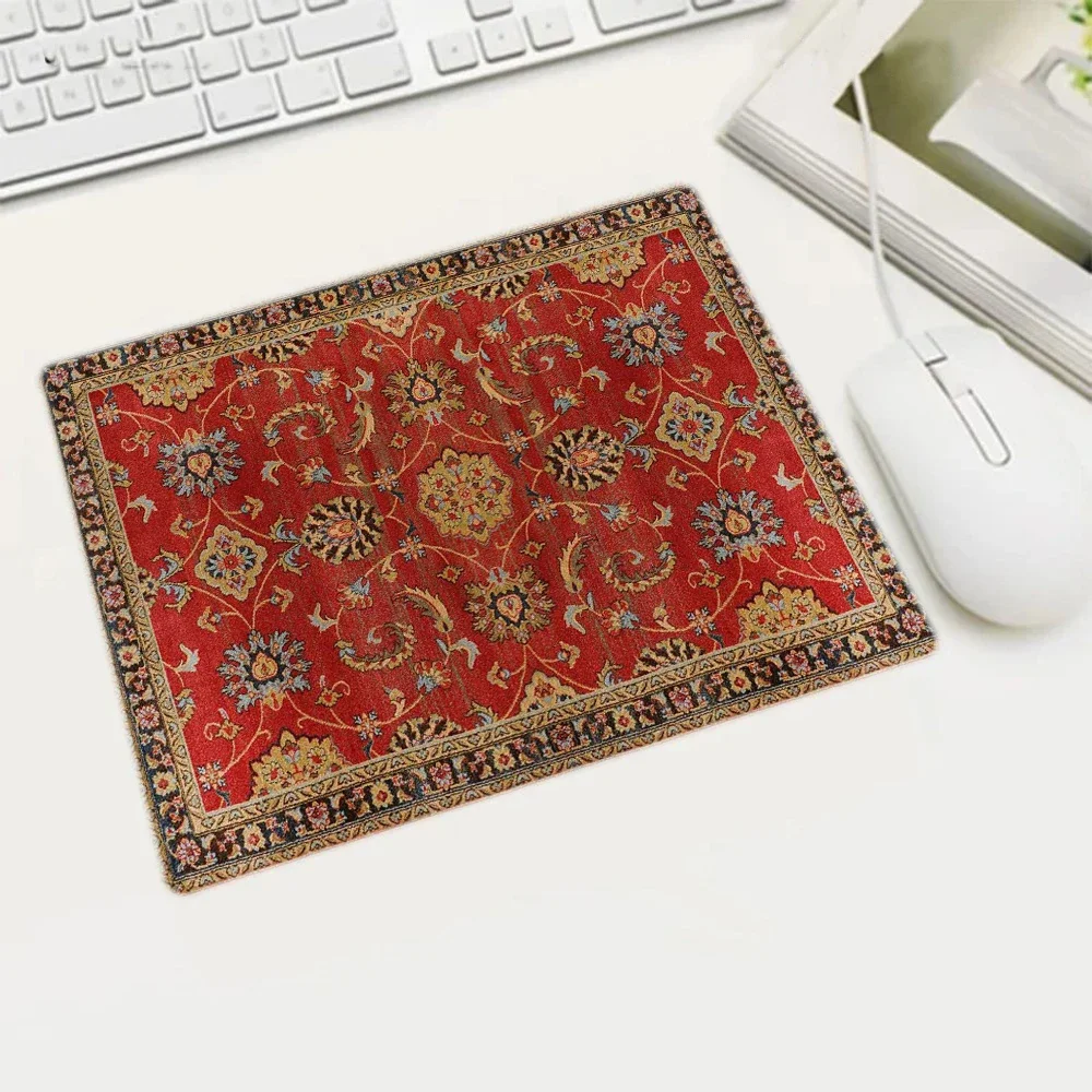 Mini Persian Woven Rug Mat Mousepad Retro Style Carpet Pattern Cup Laptop PC Mouse Pad With Fring Home Office Table Anti-slip: XXS / Dark Brown