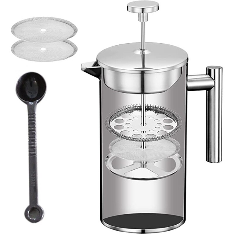 Cafetera francesa de acero inoxidable con 8 tazas, máquina de café expreso de doble pared, con aislamiento, para té o cafetera, 1000ML: Default Title