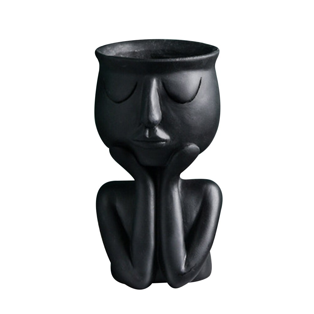 Nordisk minimalistisk keramisk abstrakt vase tænk ansigt display værelse dekorativ figue håndværk hovedform vase: Sort