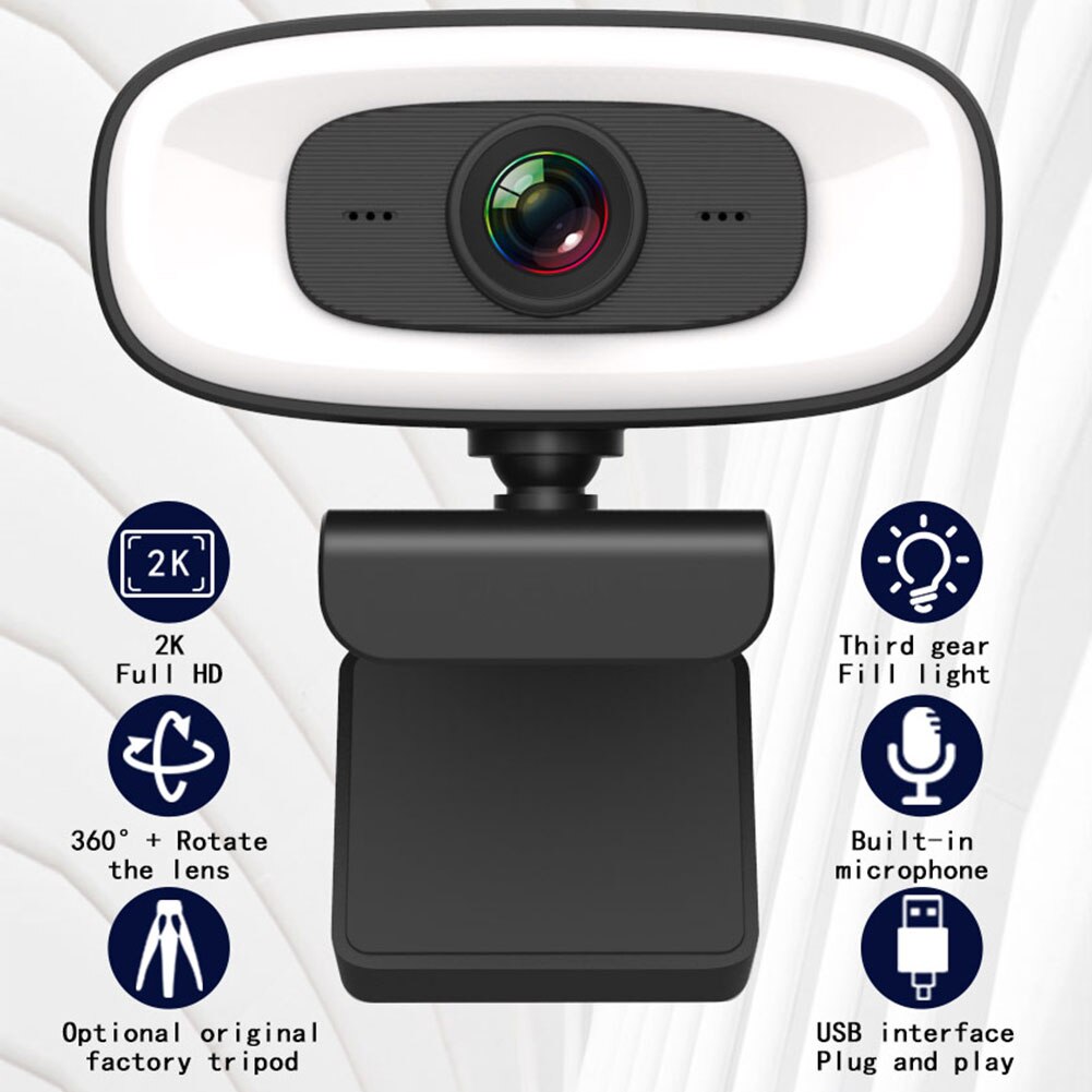 360 Degree Rotatable Computer Webcam Online Classes Wide Angle Camera Calling Gaming Desktop Laptop With Microphone USB HD Video