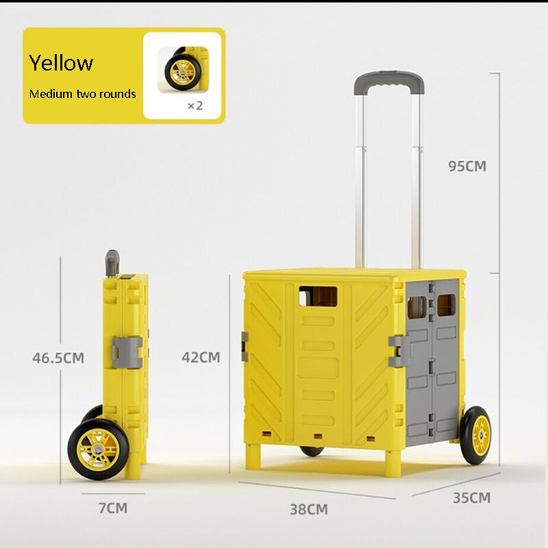 Thuis Leveringen Trolley Winkelen Opslag Containers Folding Winkelwagen Plastic Winkelwagen Voertuig Gemonteerde Opbergdoos Tas Op Wielen: Medium two rounds 1