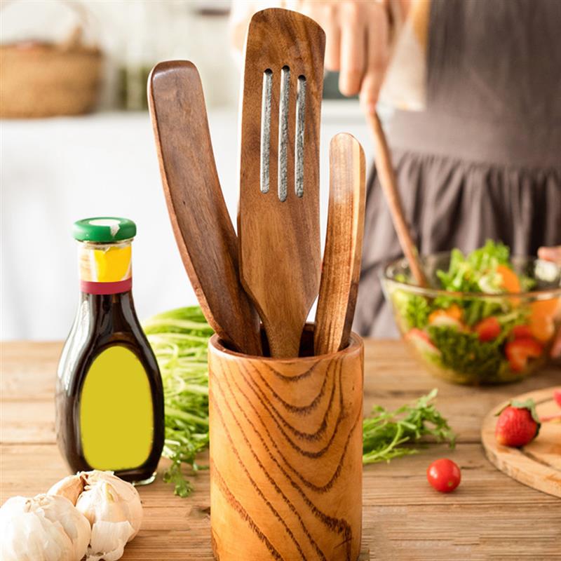 5pcs Wooden Spurtle Non Stick Cooking Spatula Stirring Paddle Slotted Spurtle Kitchen Utensil Set Heat Resistant Cookware