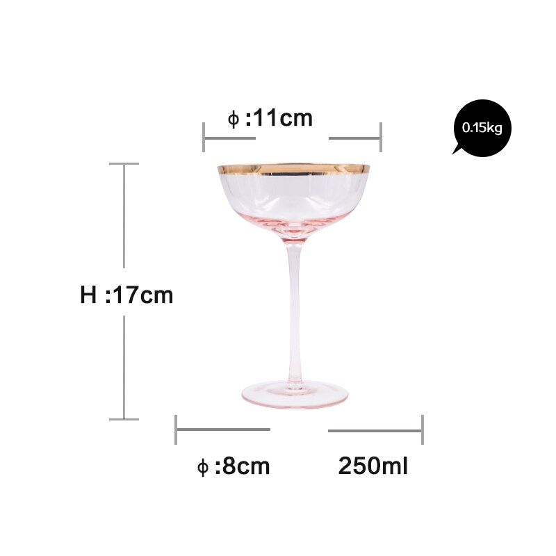 Europa håndmalet guld krystal vinglas pink bæger cocktailglas champagneglas dessertkop mælkeglas bryllupsglas: A  17 x 11 x 8cm