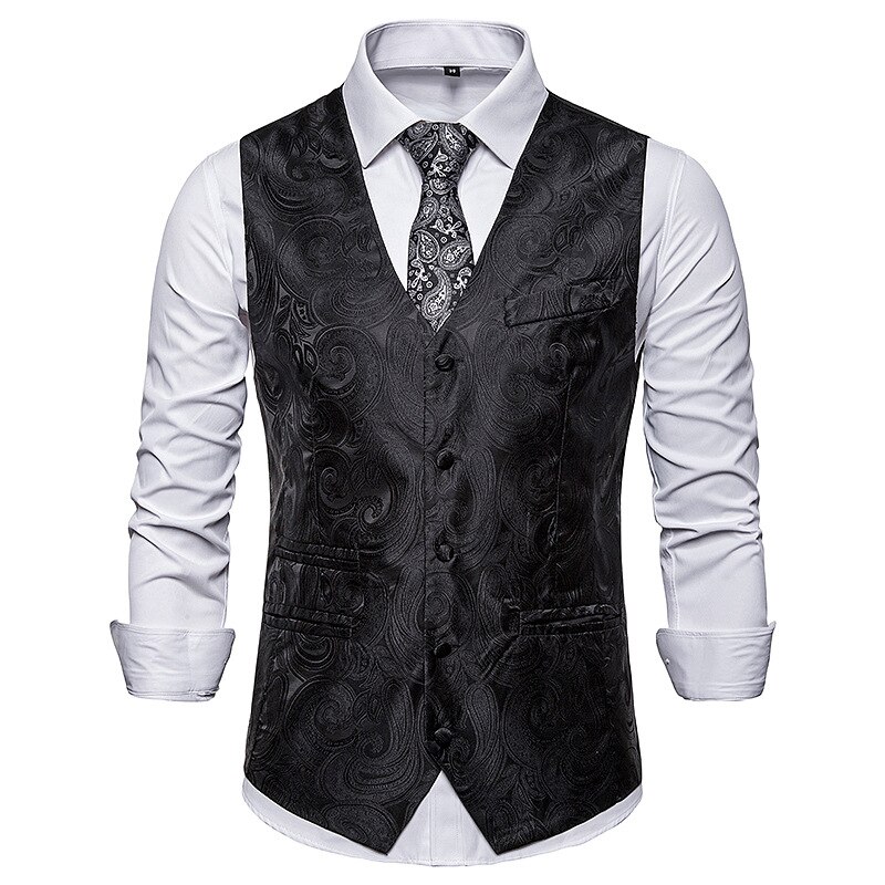 White Paisley Suit Vest Men Brand Slim Fit Single Breasted Vest Waistcoat Men Party Wedding Dress Vest Chaleco Hombre